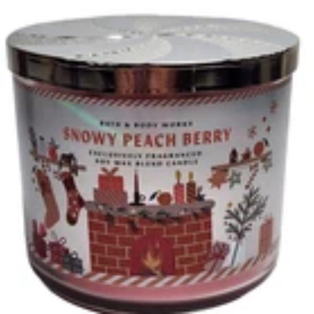 NEW Bath & Body Works 3-wick Candle SNOWY PEACH BERRY Soy Wax 14.5 oz.